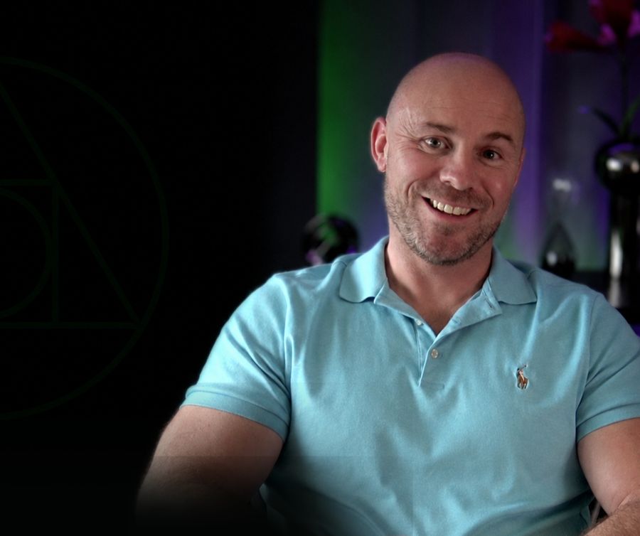 Adam Cox, clinical hypnotherapist, ready for a Zoom session in his studio